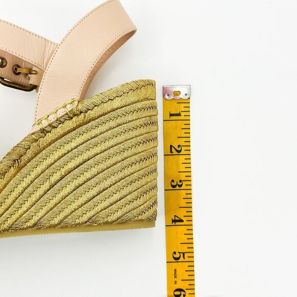 Gucci GG Pink Espadrille Gold Wedge Sandals New Size 38, 8 - Picture 13 of 14